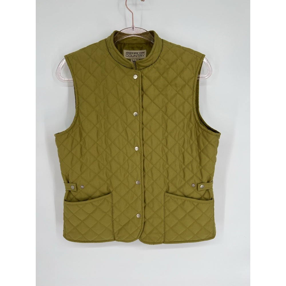Jones New York Puffer Vest Womens Sz L Olive Green Snaps